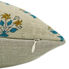 Elegant Handcrafted Block Print Boho Thick Linen Pillow Cover- Diwali Flower