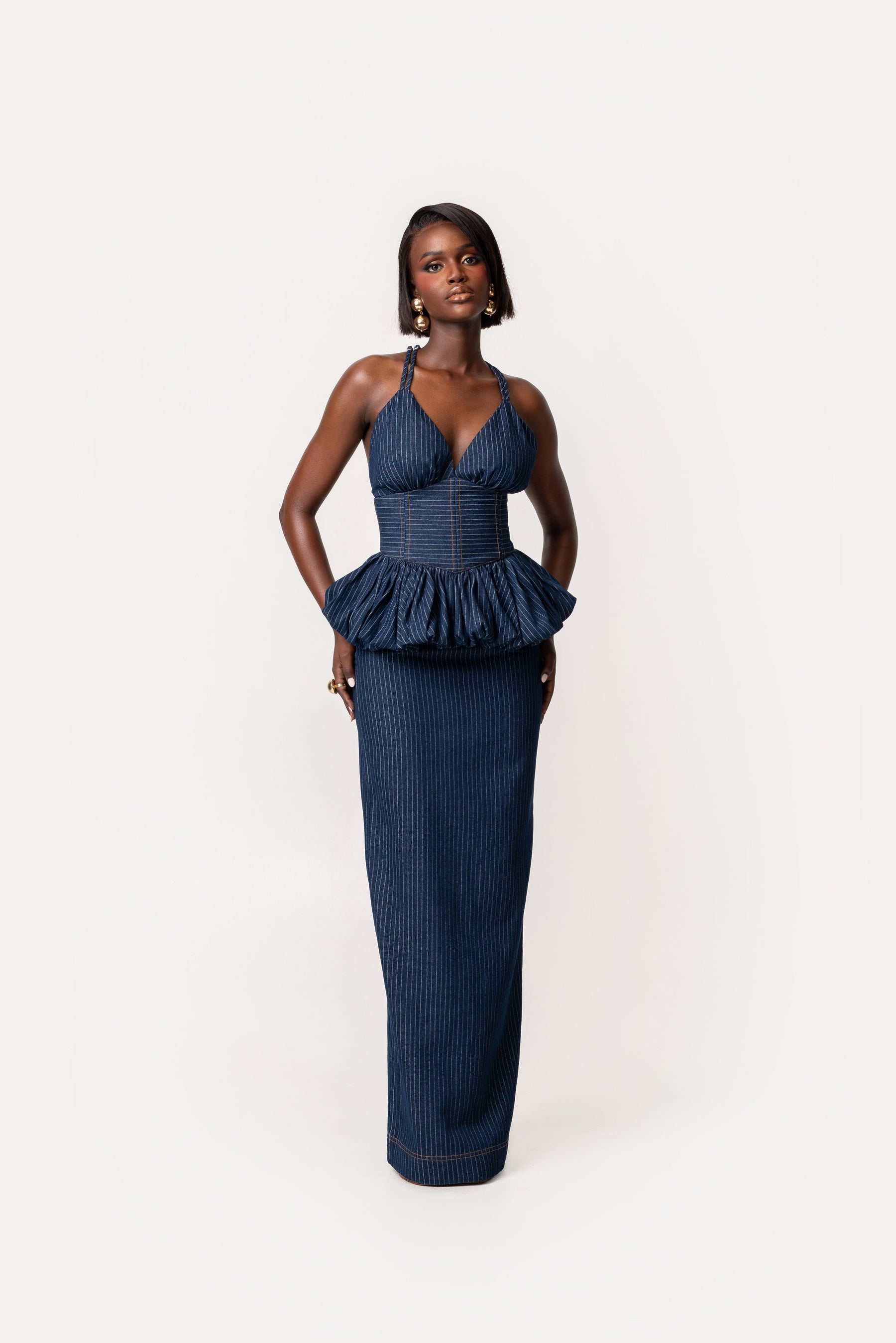 Denim Pinstripe ADELE Peplum Top