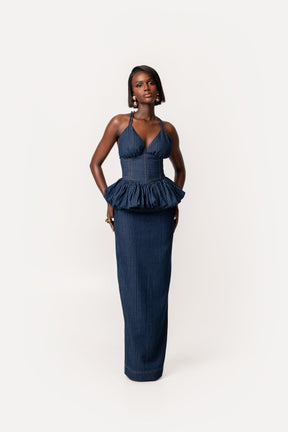 Denim Pinstripe ADELE Peplum Top