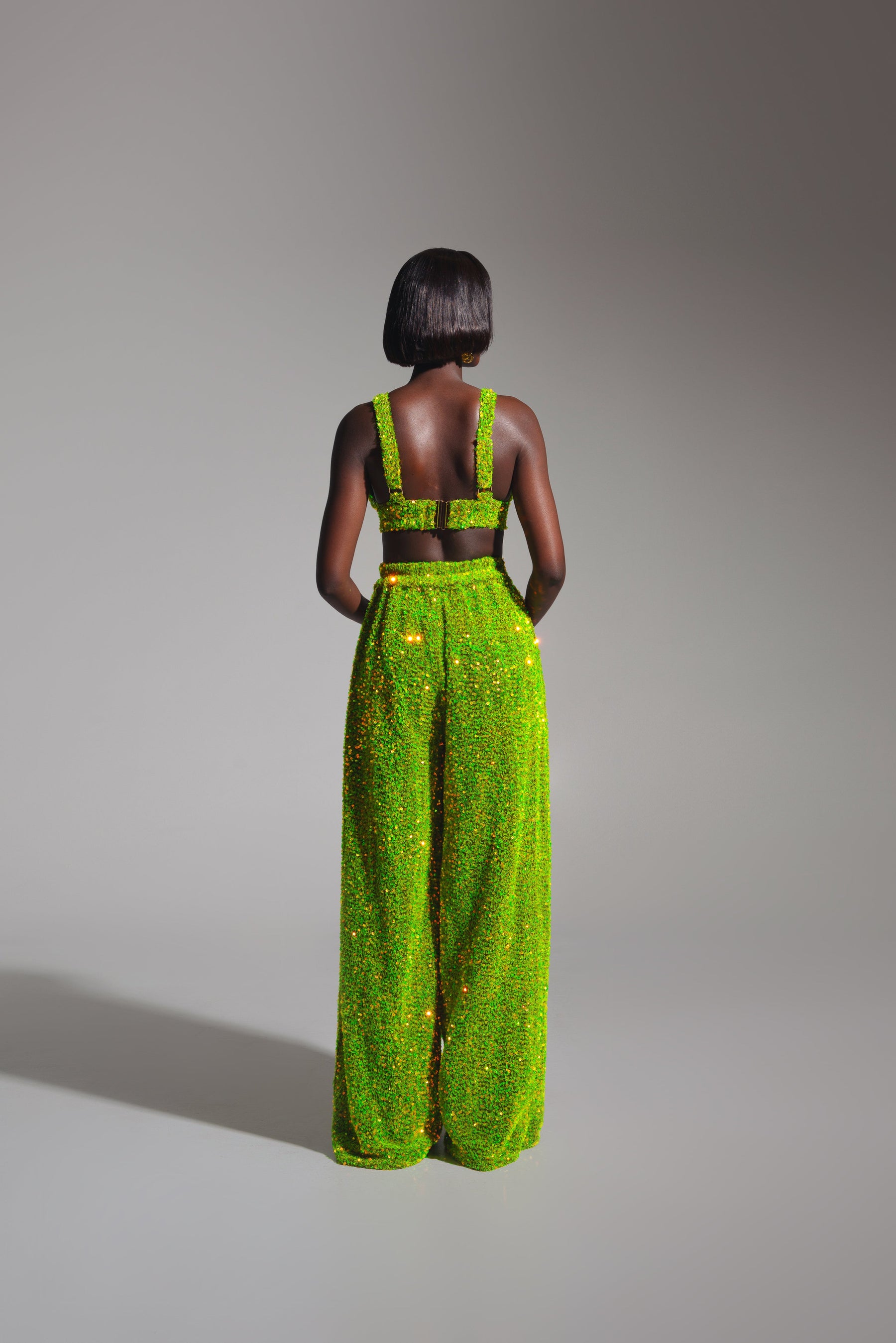 LIZA Sequin Bra Top in OLIVINE