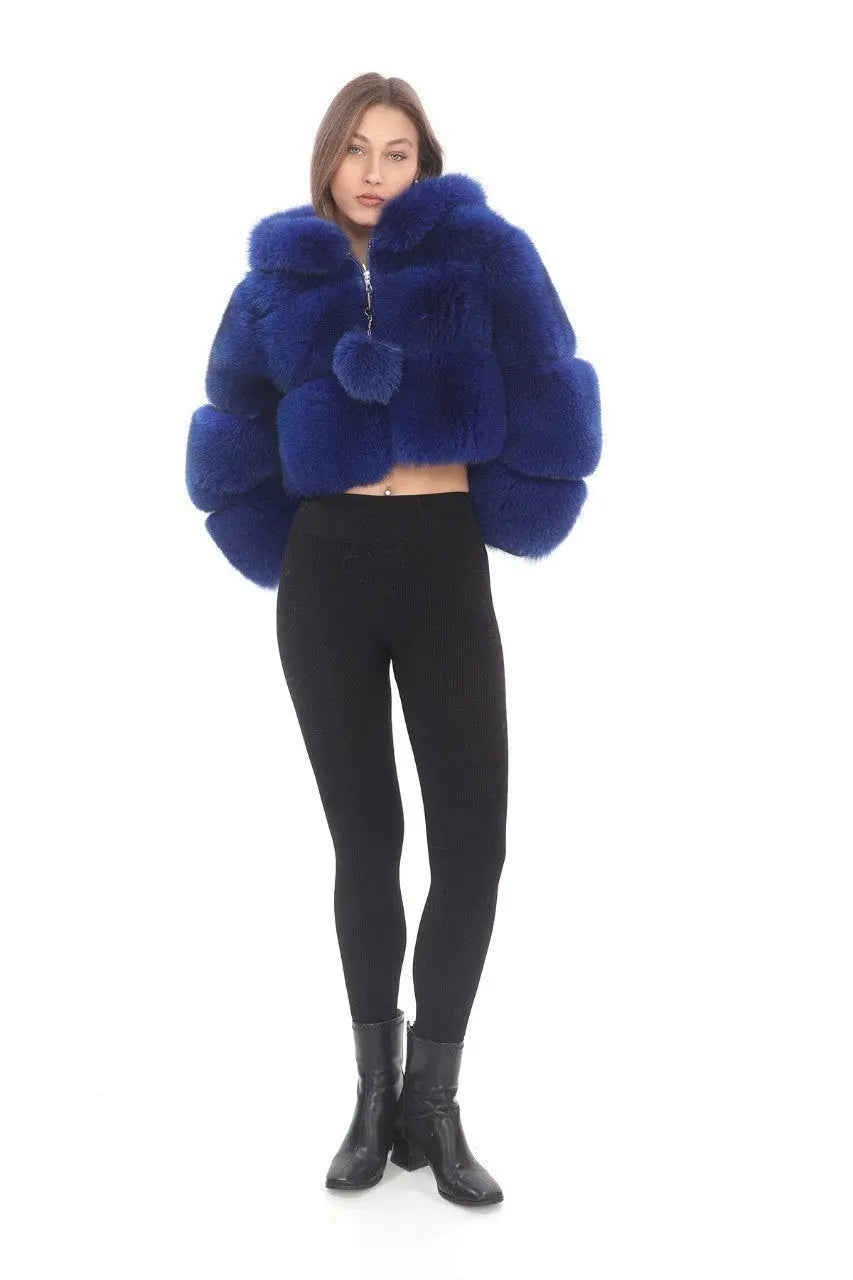 Electric Blue Fox Fur Jacket - Luxe Edition