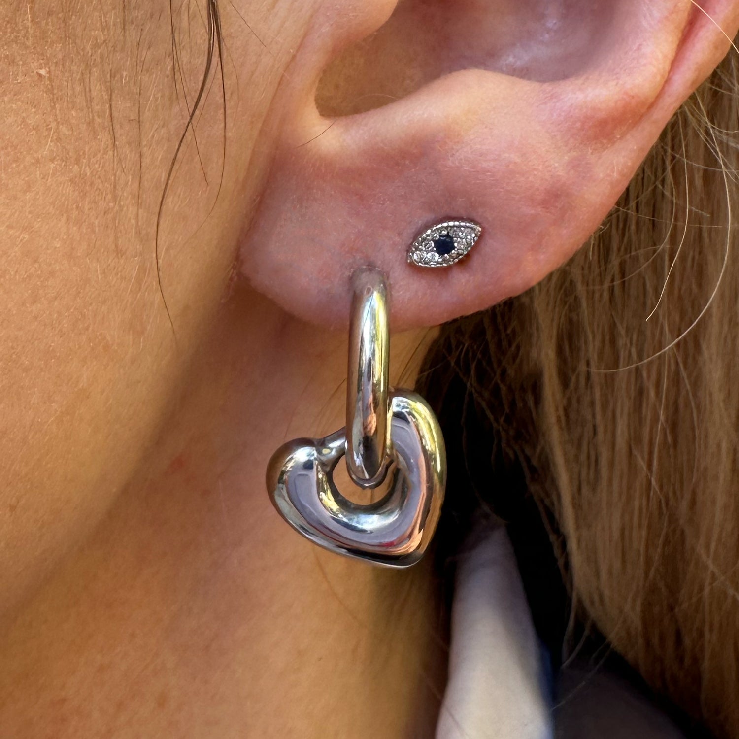 Silver Heart Removable Huggie Earrings