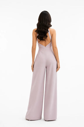 Salmon Pink High-collar Slit-leg Jumpsuit