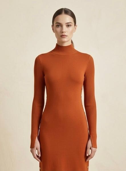 Burnt Ribbed Sweater Dress - Chuks Collins Diffusion Collection - Tasou - The Athletic Side Of Us