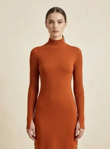 Burnt Ribbed Sweater Dress - Chuks Collins Diffusion Collection - Tasou - The Athletic Side Of Us