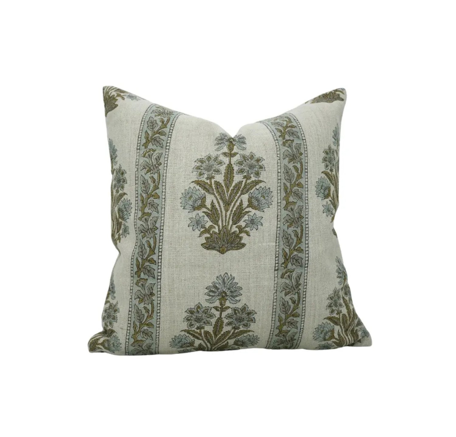 Ethnic Hand Block Printed Thick Linen Pillow Cover- Morpankh Border