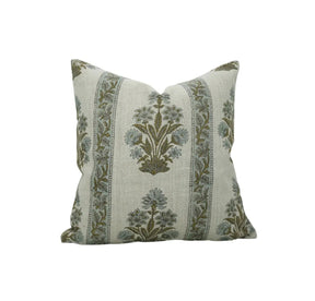 Ethnic Hand Block Printed Thick Linen Pillow Cover- Morpankh Border