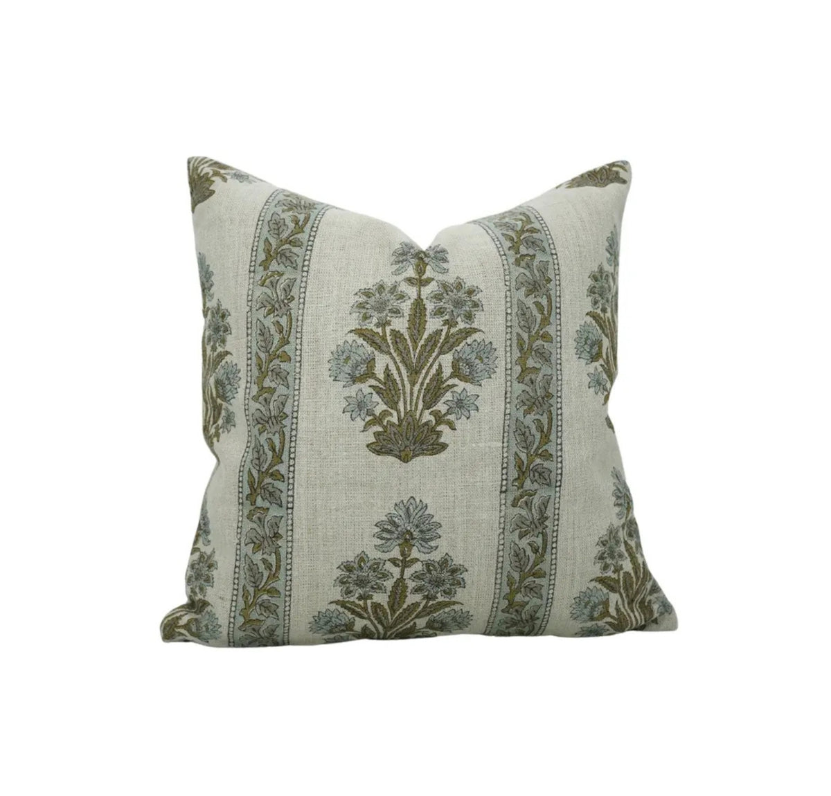 Ethnic Hand Block Printed Thick Linen Pillow Cover- Morpankh Border
