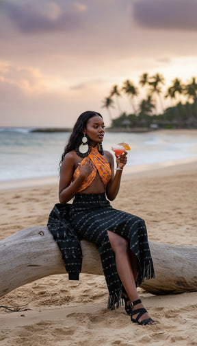 AMINA, BW Kente pencil skirt with front slit