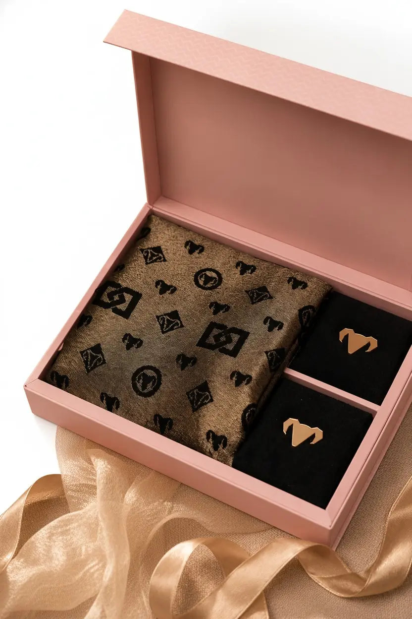 Black & Gold Pashmina Zari blend stole Gift Box with Jewellery – Luxury Wedding & Festive Hamper