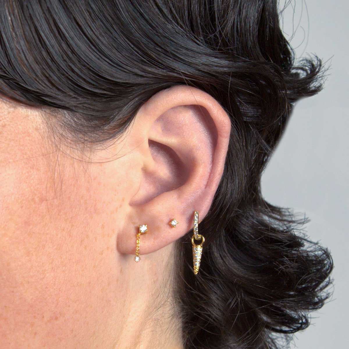 Gold Asymmetrical Earring Pave Set