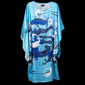 Blue Graffiti Marble Dolman Sleeve Dress