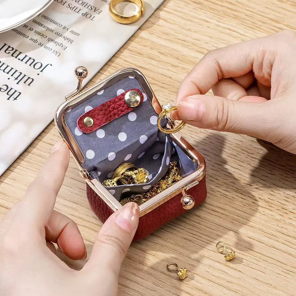 Luxury Genuine Leather Mini Kiss-Lock Coin Purse