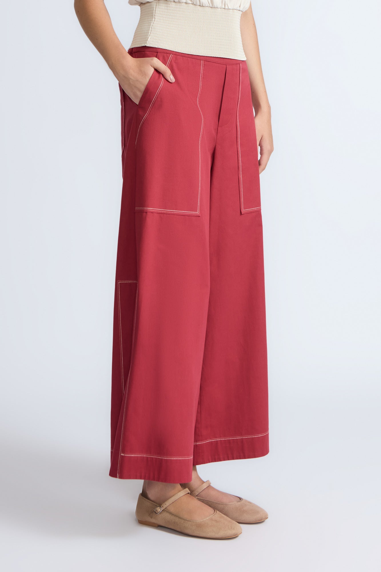 Zoe High-Rise Cotton Pants | Wine