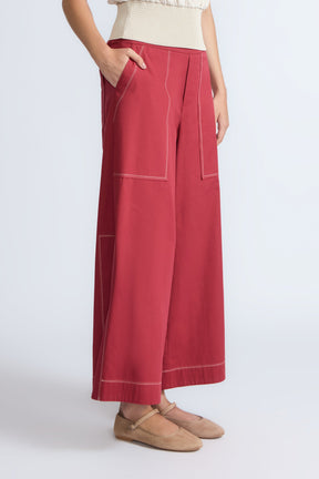 Zoe High-Rise Cotton Pants | Wine