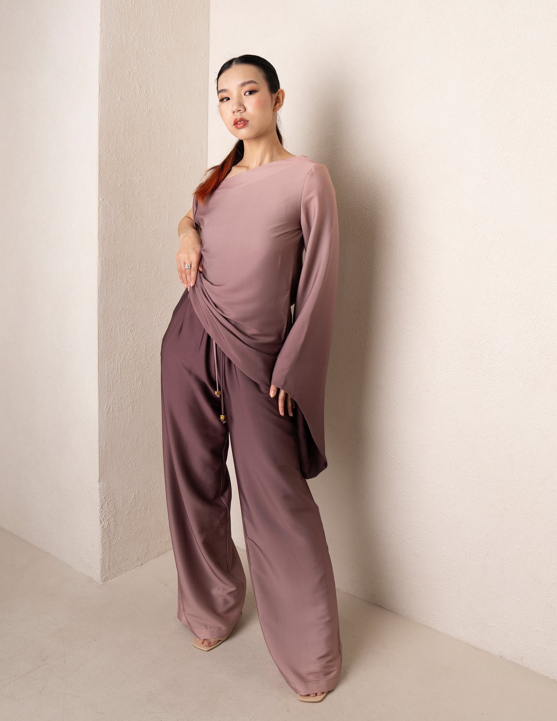 Asymmetric Bow-Tie Sleeve Top – Rosewood Ombré