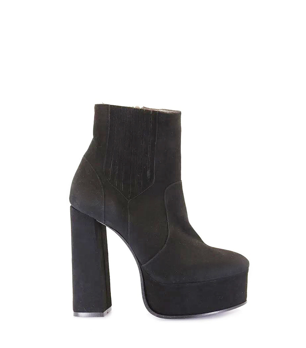 Sleek Black Suede Booties with Platform Heels Mikah