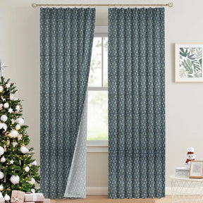 Handcrafted Block Printed Thick Linen Pleated Curtain - Tulsi Buti