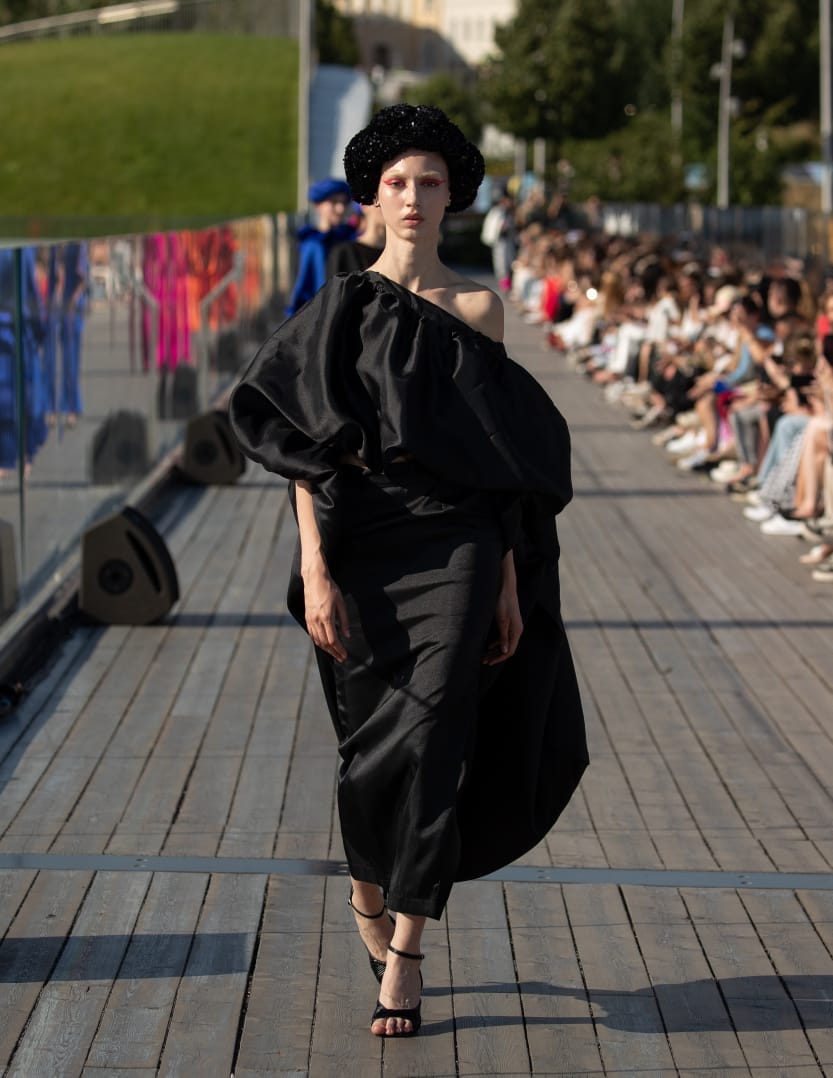 2- piece Kese black cape high low with long pencil skirt