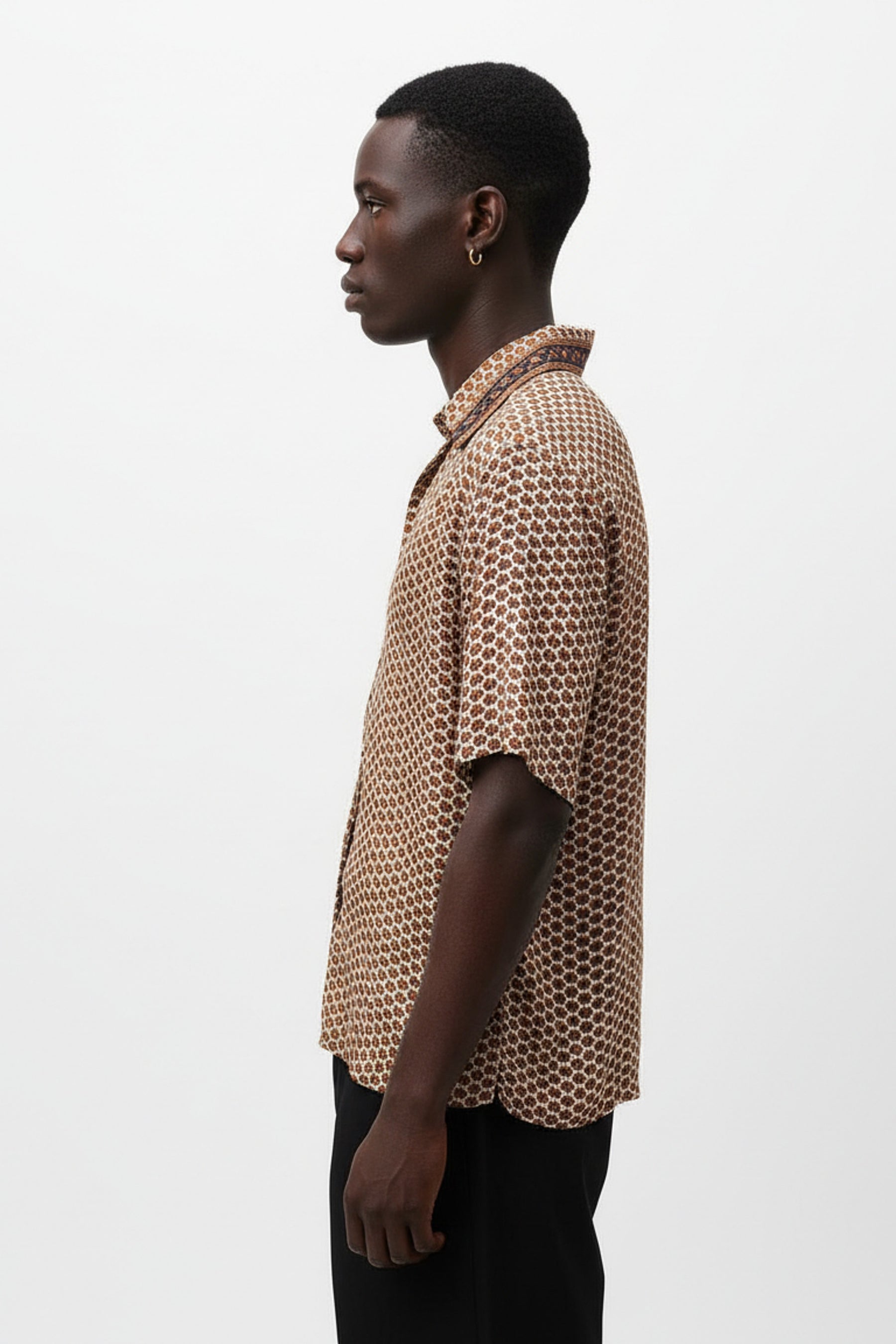 Embossed Botanical Short Sleeve Crepe Shirt