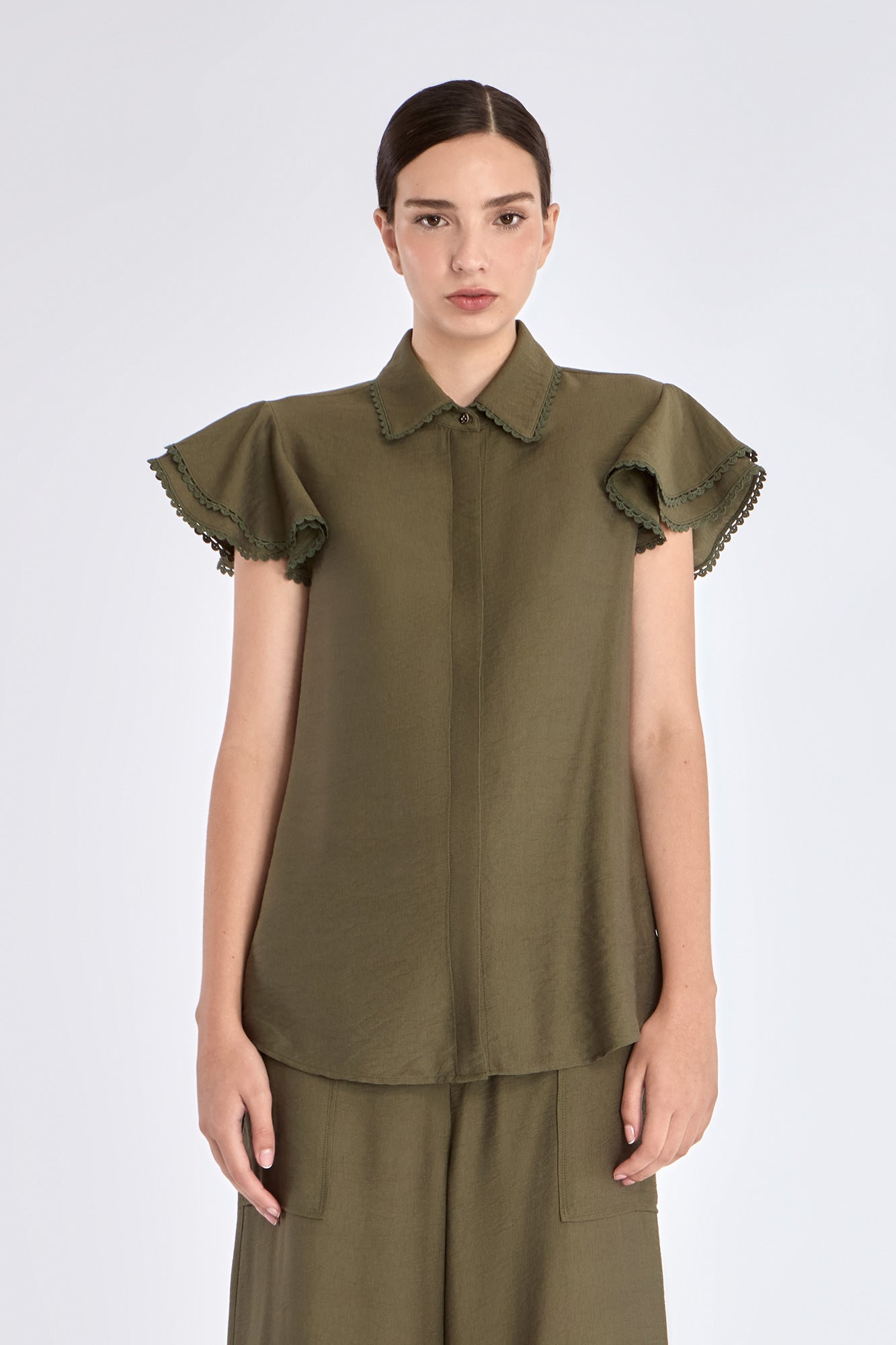 Clark Ruffle Sleeve Blouse | Olive