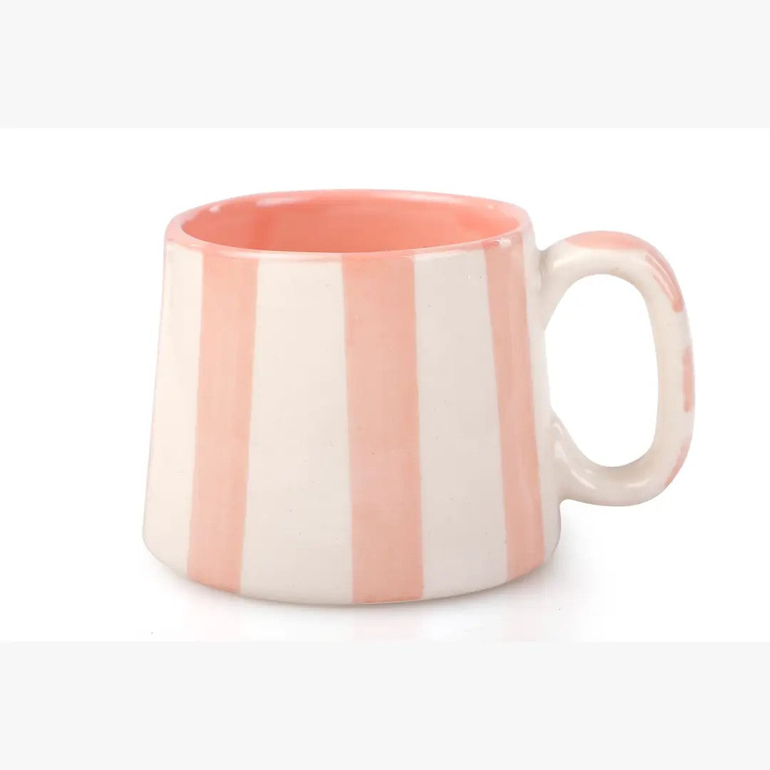 Ceramic Striped  Coffee cup , Pink , Green , Dark Blue , Aqua - 220ml (Set of 2)