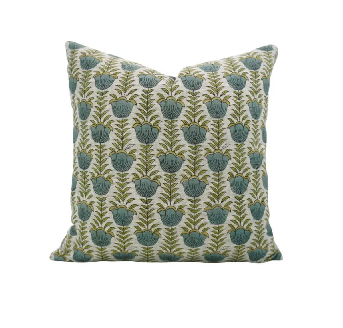Floral  Hand Block Desgin Viscose Linen Cushion Cover - Lotus