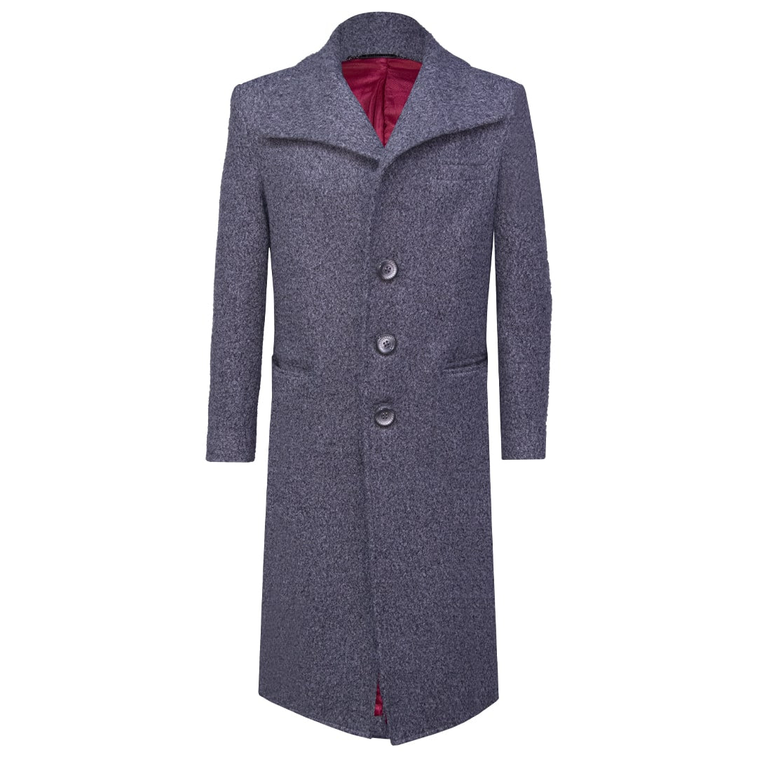 Textured gray coat with oversized lapels