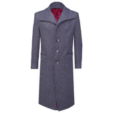 Textured gray coat with oversized lapels