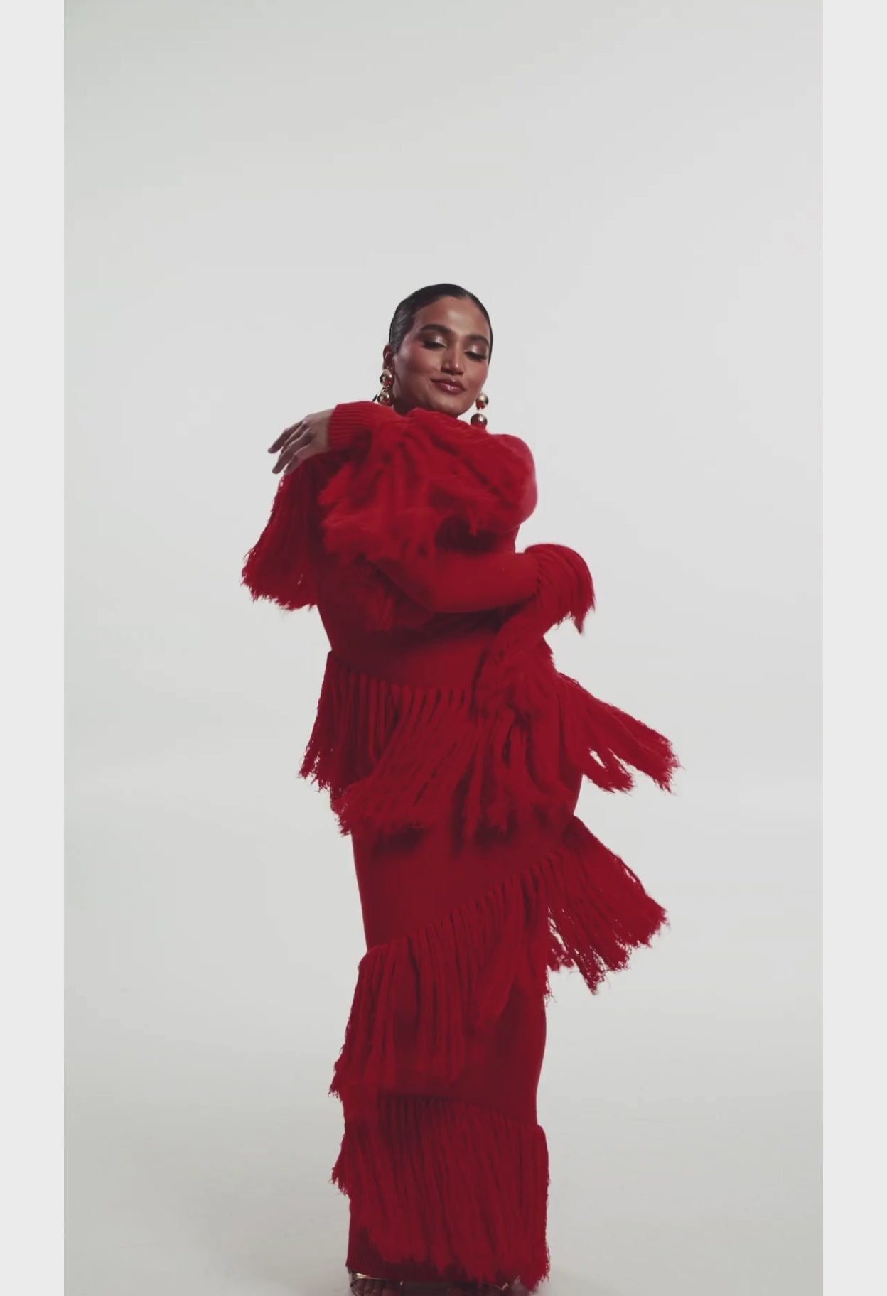 IGHO Sequin Fringe Maxi Dress in RED