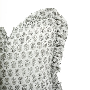 Handmade Thick Linen Block Print Throw Pillow Cover -Tulsi Buti