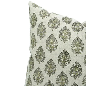 Decorative Hand-Carved Block Printed Boho Pure Linen Pillow Cover- Betal Leaf