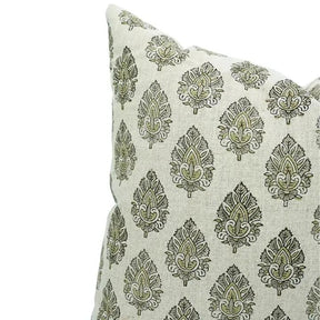 Decorative Hand-Carved Block Printed Boho Pure Linen Pillow Cover- Betal Leaf
