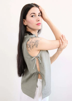 Side Tie Top In Linen