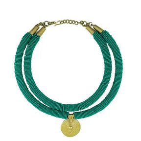 Beaded Necklace with Brass Pendant