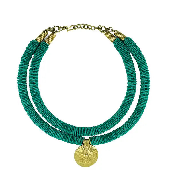 Beaded Necklace with Brass Pendant
