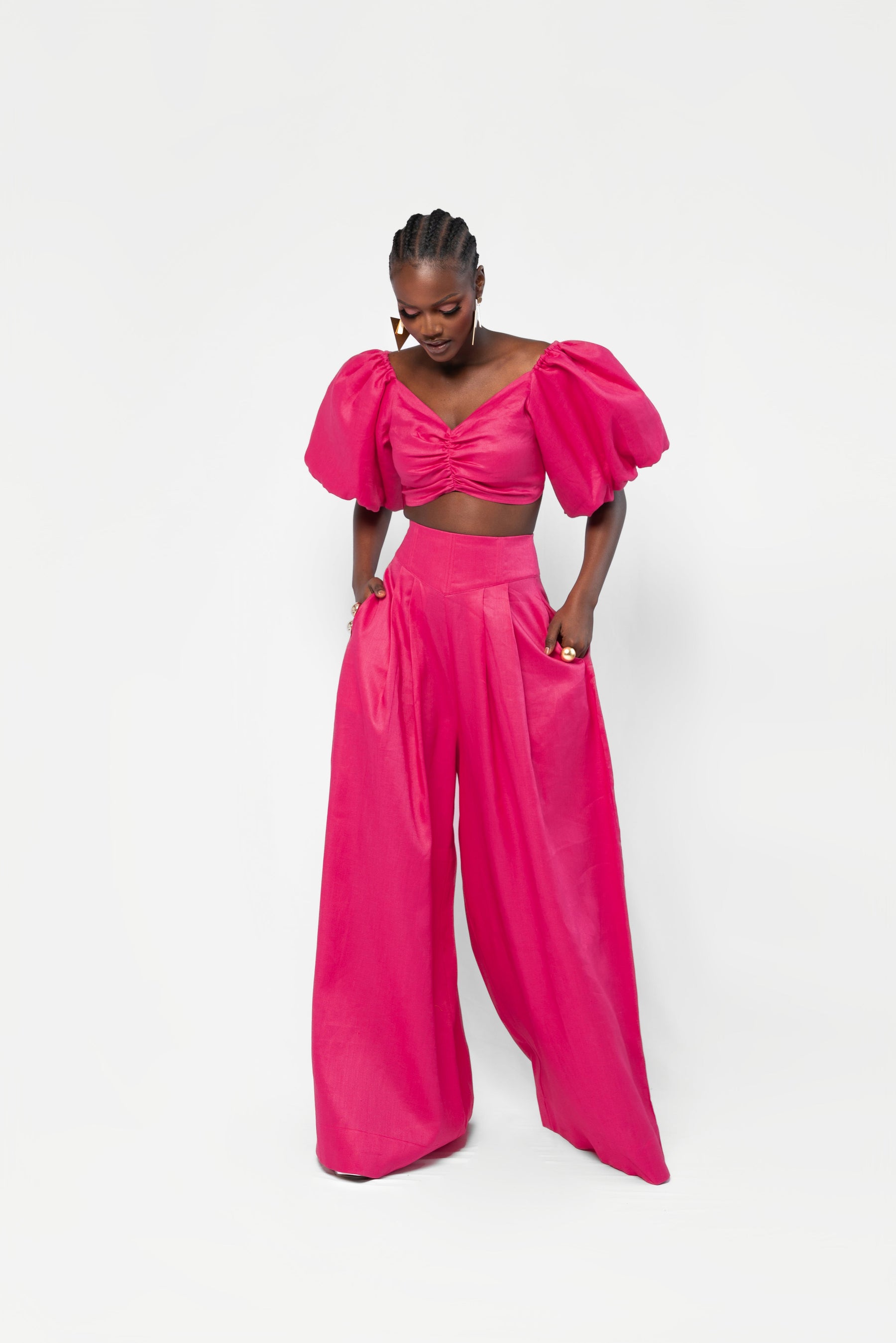 Linen KIARA Wide Leg Pants in Pink