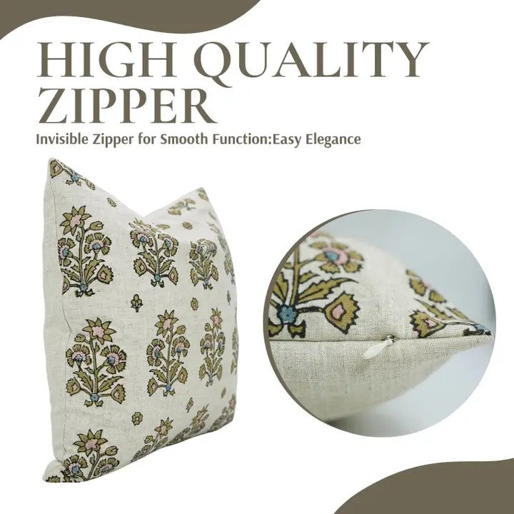 Crafted Hand Block Printed Design Viscose Linen Pillow Cover - Sadabahar