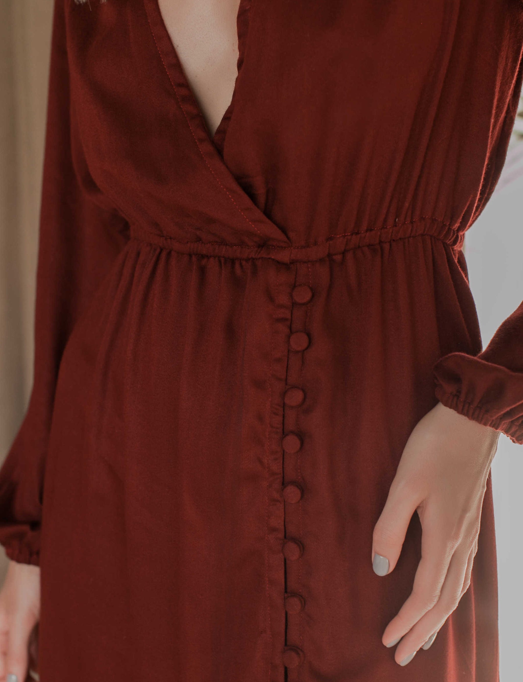 Greta Long Sleeve Midi Dress - Maroon