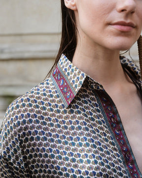 Embossed Botanic Long Sleeve Crepe Shirt