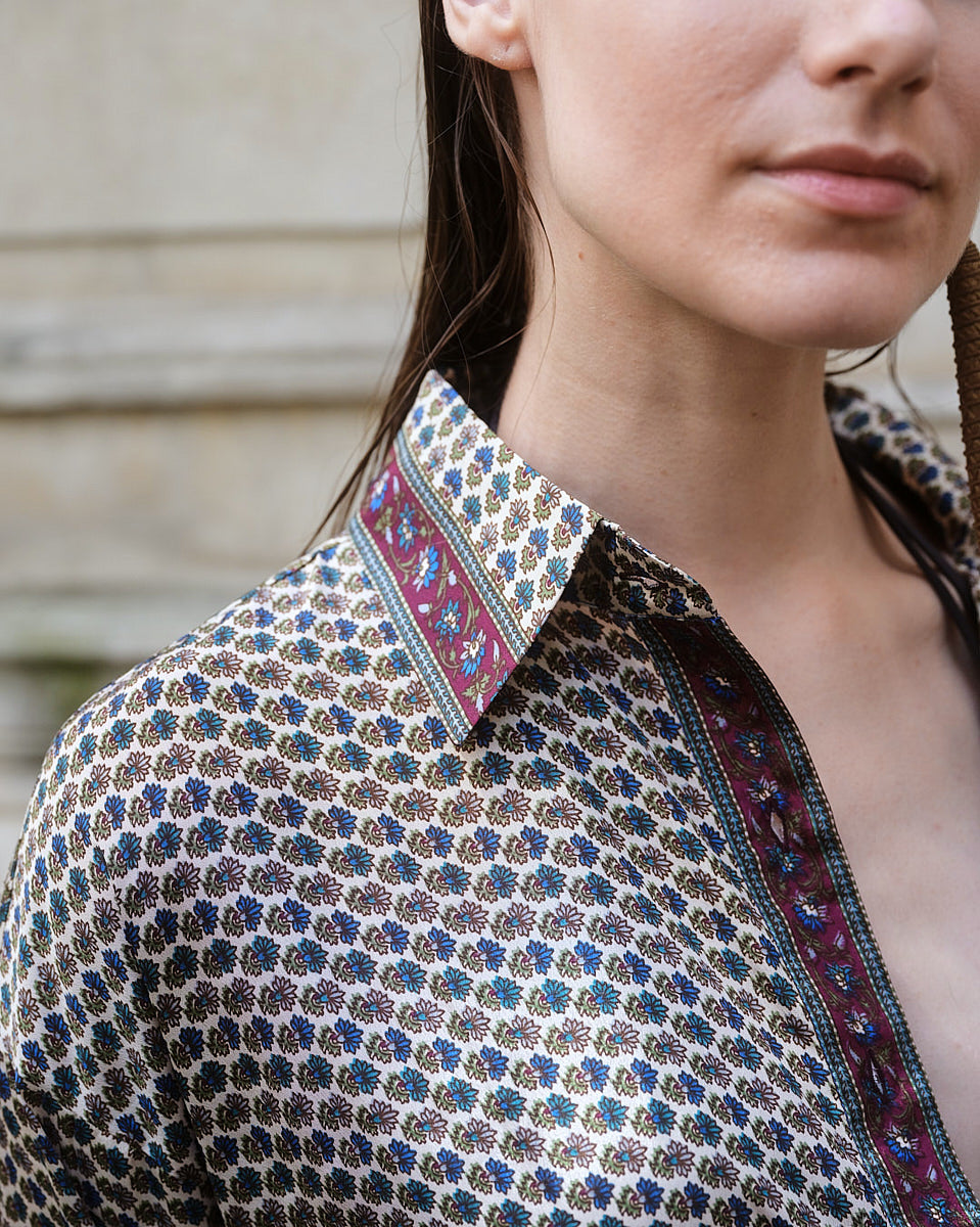 Embossed Botanic Long Sleeve Crepe Shirt