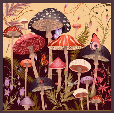 Red Wine Mushroom Forest Scarf