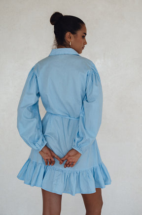 Malina Button Down Cotton Mini Dress - Light Blue