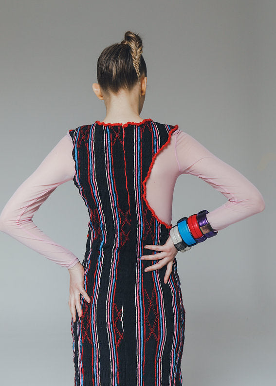 GAGA, Asymmetrical Stretch Kente Dress with Side Slit