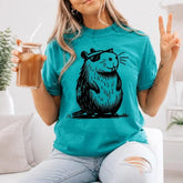 Cool Beaver Wearing Sunglasses Graphic T-Shirt | Seafoam Teal Funny Animal Cotton Tee