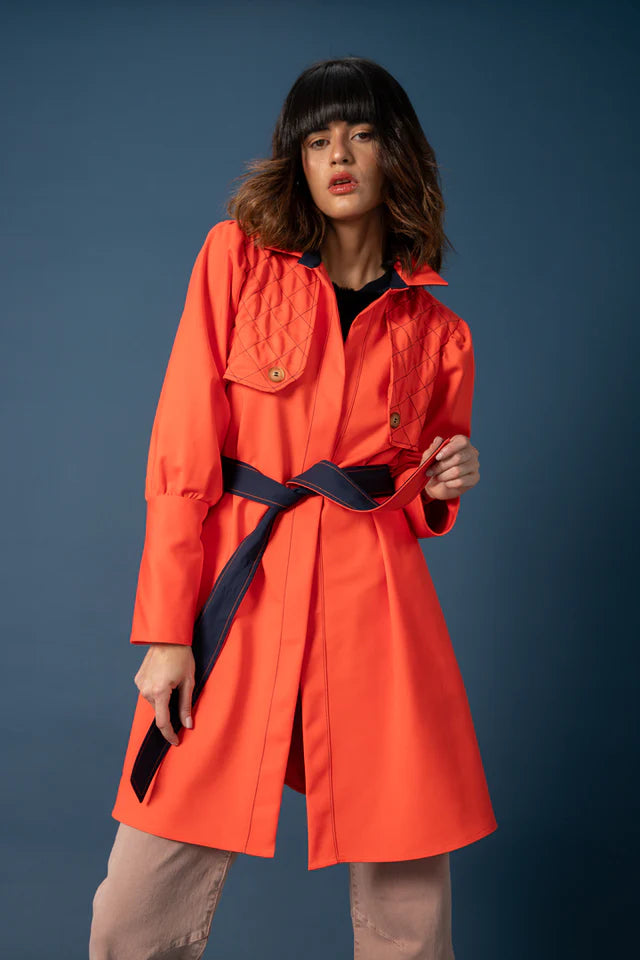 Two-Tone Quilted Trench – Orange