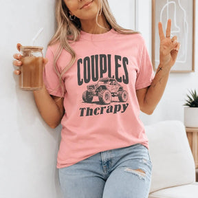 Couples Therapy Off-Road Graphic T-Shirt | Funny Off-Roading Bubblegum Pink Cotton Tee