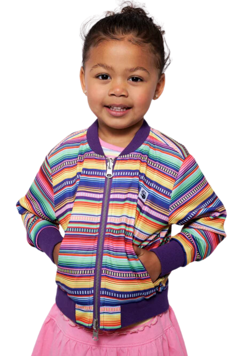 Kids Reversible Zip up Lightweight Bomber Jacket - Purple Multicolor Stripe