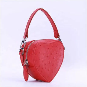 Luxury Red Heart-Shaped Genuine Leather Mini Handbag