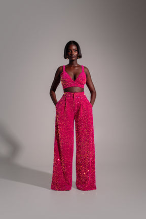 LIZA Sequin Pants in PINK SPINEL